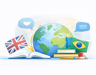 Ilustração de globo com bandeira do Reino Unido representando alcance internacional